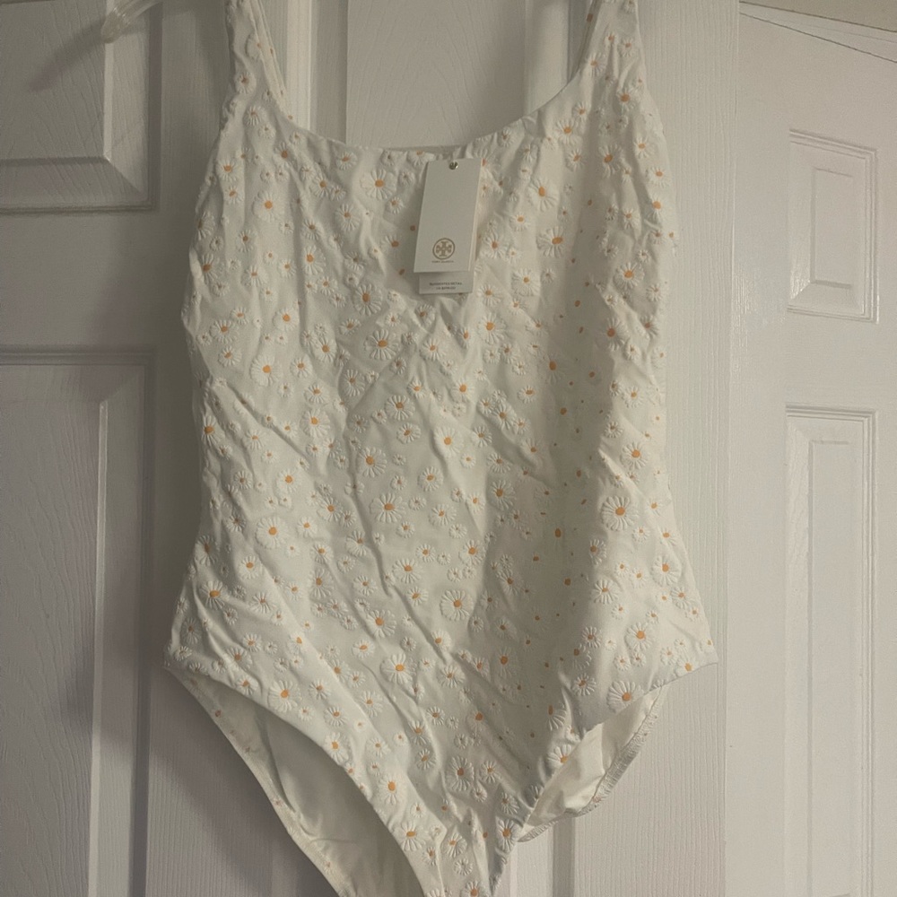 NWT Tory Burch White Daisy Swimsuit L!